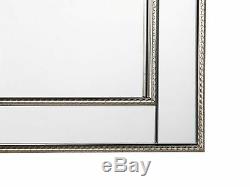 Large Framed Wall Mirror Silver Frame Angled Beveled Panels 50 x 130 cm Fenioux