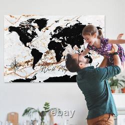 Large Framed White Gold Marble Effect Map Of World Canvas Prints Wall Art