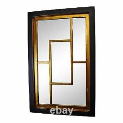 Large Geometric Black & Gold Framed Wall Hanging Mirror Rectangle Decor Mirrors