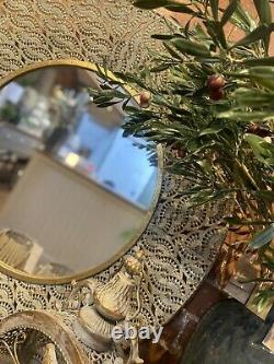 Large Gold Effect Round Filigree Mirror Beautiful Contemporary Wall Mirror