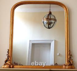 Large Gold Gilt French Louis Vintage Antique Ornate OVERMANTEL Arch Mirror