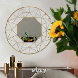 Large Gold Octagonal Mirror Hanging Wall Mirror Round Frame for Bathroom 90cm