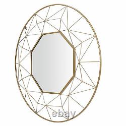 Large Gold Octagonal Mirror Hanging Wall Mirror Round Frame for Bathroom 90cm