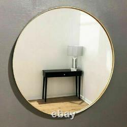 Large Gold Round Wall Mirror Brushed Metal Frame Bedroom Bathroom Hallway 50cm