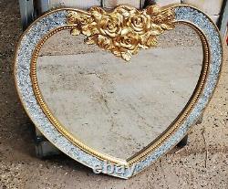 Large Heart MDF Crackle Frame Gold Heart Shape Wall Mirror Bling 80x85cm