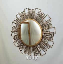 Large Metal Wire Frame Round Wall Mirror Gold Geometric Art Accent Retro 80cm