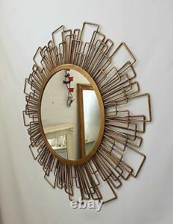 Large Metal Wire Frame Round Wall Mirror Gold Geometric Art Accent Retro 80cm