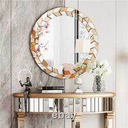 Large Mirror Rose Gold Circular Round Bevelled Wall Mirror 3D Mirrored Art Decor