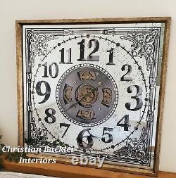 Large Mirrored Wall Clock Moving Mechanism Art Deco Style Antique Gold Frame
