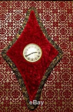 Large Red Velvet Vintage Wall Clock withGold and Black frame lounge bar man cave