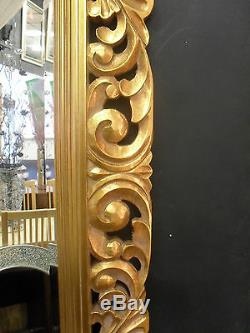 Large Renaissance Antique Gold Ornate Beveled Wall Mirror 123x93cm Wood Frame