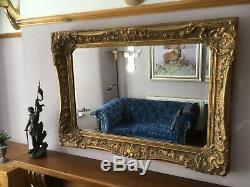 Large Rococo Wall Mantle Mirror in Rich Gold Tone, Bevelled Glass Stunning