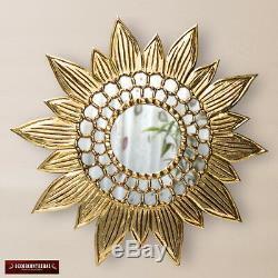 Large Round Sunflower wall Mirror Decor 31.5 Wood frame covered in Gold leaf