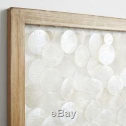 Large Shimmering Capiz Shell Light Reflecting Wall Art Panel Pine Wood Frame