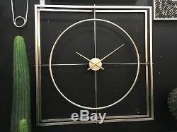 Large Silver Leaf Double Square Frame Wall Clock Gold Hands 105 cm H x 105 cm W