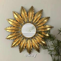 Large Sunburst Mirror Golden Petals Round Metal Wall Hanging Modern Home Decor