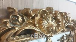 Large Tall Antique Gold Ornate Carved French Crest Wall Mirror 183cm x 91cm