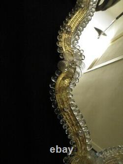 Large Vintage Venetian Glass Murano Wall Mirror MID Century Italy Gold