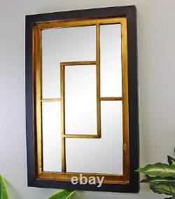 Large Wall Mirror Geometric Black & Gold Decorative Wall Mirror 70cm x 45cm