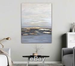Large abstract sea painting 47 gold leaf blue grey gray original wall art