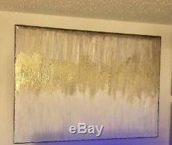 Large modern wall art Stretched canvas framed Gold, White, Resin Covered 47x35