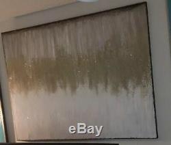 Large modern wall art Stretched canvas framed Gold, White, Resin Covered 47x35