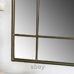 Large rustic gold metal frame arch window style wall mirror living room hallway