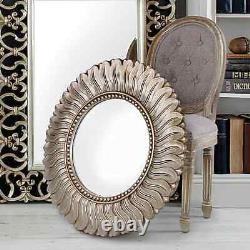 Leaf Round Wall Mirror Gold Leaf Vanity Wall Mirror Home Bedroom Champagne 75cm