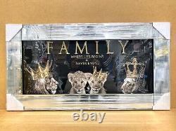 Lion Family Picture 3D Liquid Art King Queen Cub Mirror Frame Wall Hung 85x45 cm