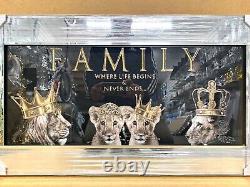 Lion Family Picture 3D Liquid Art King Queen Cub Mirror Frame Wall Hung 85x45 cm