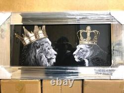 Lion Family Picture Liquid Art King Queen Crown Mirror Frame Wall Hung 85x45