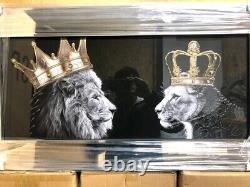 Lion Family Picture Liquid Art King Queen Crown Mirror Frame Wall Hung 85x45