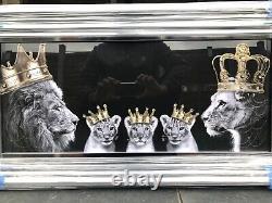 Lion Family Picture Liquid Art Mirror Frame King Queen And Prince 85x45 cm