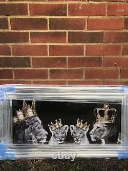 Lion Family Picture Liquid Art Mirror Frame King Queen And Prince 85x45 cm