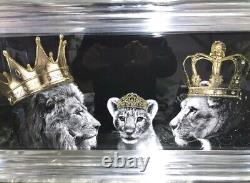 Lion Family Picture Liquid Art Mirror Frame King Queen And Princess 85x45 cm