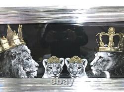 Lion Family Picture Liquid Art Mirror Frame King Queen And Princess 85x45 cm