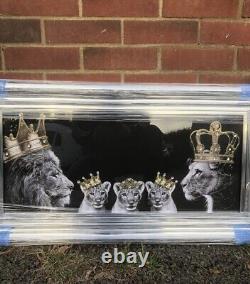 Lion Family Picture Liquid Art Mirror Frame King Queen Cub Wall Hung 85x45 cm