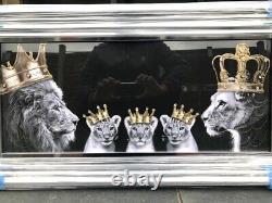 Lion Family Picture Liquid Art Mirror Frame King Queen Prince Wall Art 85x45