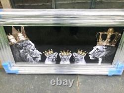 Lion Family Picture Liquid Art Mirror Frame King Queen Prince Wall Art 85x45