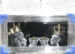 Lion Family Picture Liquid Art Mirror Frame King Queen Princess 85X45 cm