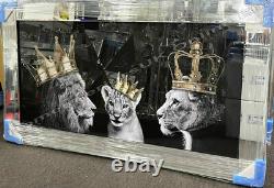 Lion king, lioness queen & cubs gold crowns, liquid art & mirror frame pictures