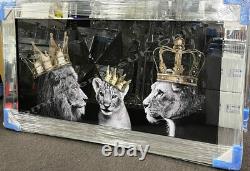 Lion king, queen & 1 cub gold crowns with liquid art & mirror frame pictures