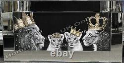 Lion king, queen, boy & girl cubs gold crowns liquid art & mirror frame pictures