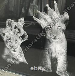 Lion king, queen prince&princes cub, gold crowns liquid art & mirror frame picture