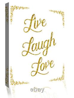 Live Laugh Love Glittery Faux Gold Quote Canvas Wall Art Picture Print