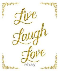 Live Laugh Love Glittery Faux Gold Quote Canvas Wall Art Picture Print