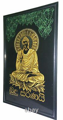 Lord Buddha Fine Glass Wall Gold dust Art Picture Frame Ready to Hang