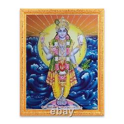 Lord Dhanvantari Silver Zari Art Work Photo In Golden Frame Big (14 X 18 Inches)