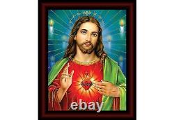 Lord Jesus Sparkle Framed God Printed Picture With Frame (14 x 11 inch) Set of 1