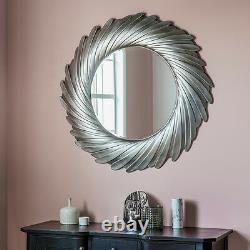 Lowry Unique Aged Silver Radial Design Extra Large Round Wall Mirror 40 Diam